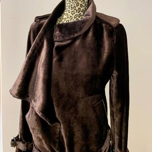 CoSTUME NATIONAL Vintage Coat. Very Unique Item. Aubergine Velvet, Draped Collar